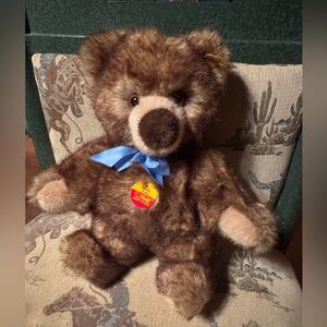 Steiff Molly Bear Vintage All Tags 13 Inches Original Blue Bow Great Shape!